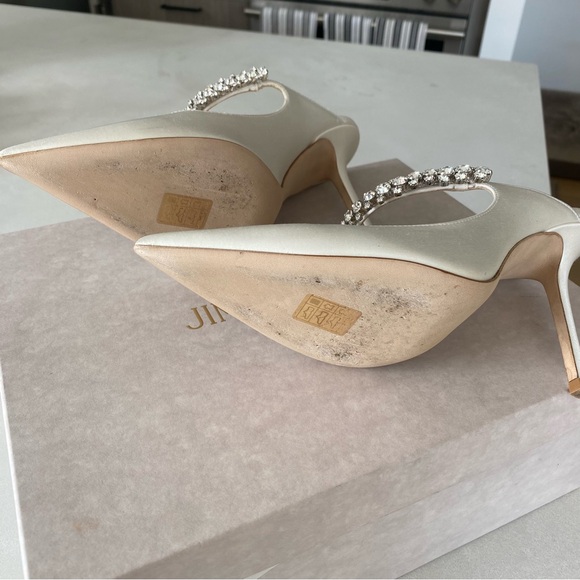 Jimmy Choo Bing 100 Embellished High Heel Mules - White Satin - Picture 8 of 14